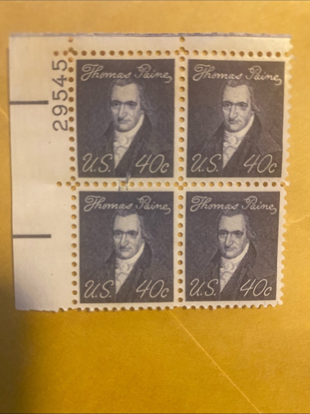 Vintage Thomas Paine 40c Stamp Block - Gray